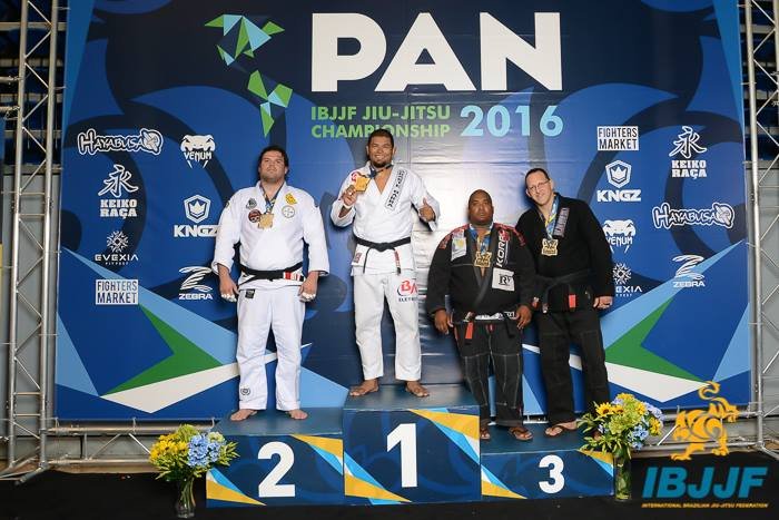 Thiago Reinaldo on the podium at the 2016 IBJJF Pan American Championship