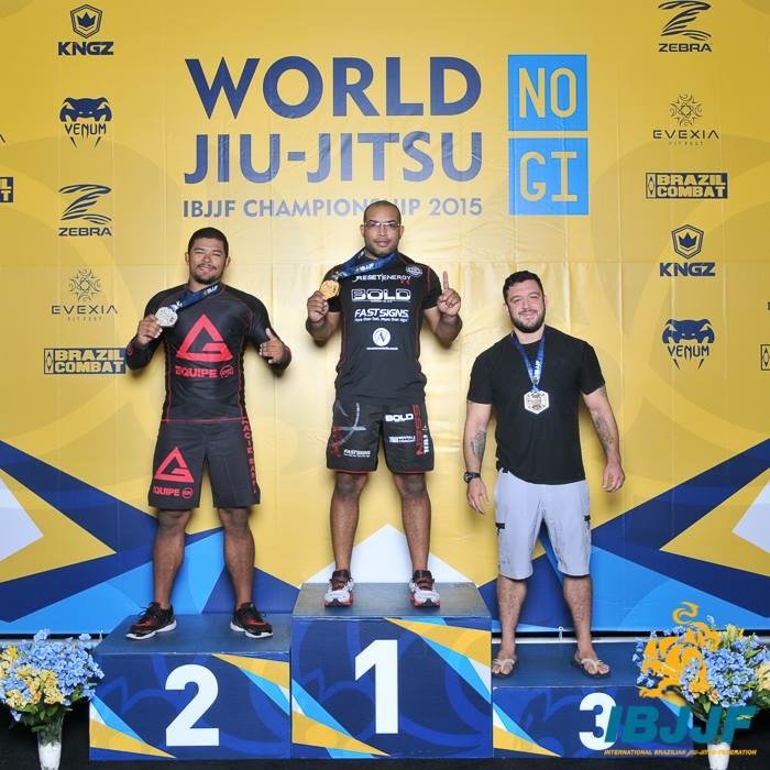 Thiago Reinaldo on the podium at the 2015 IBJJF World No Gi Championship